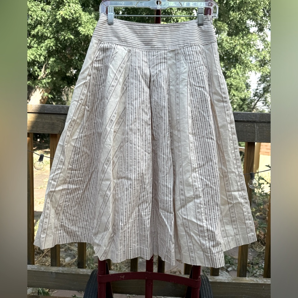 Striped, pleated midi skirt